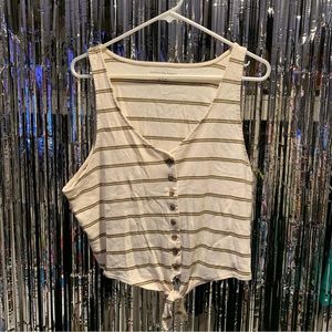 American Eagle Beige Striped Crop Top